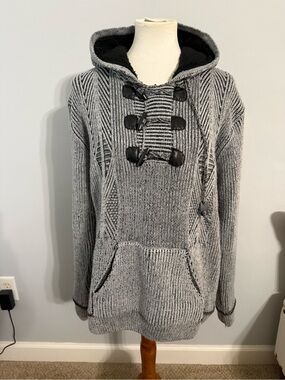 Hooded Toggle Knit Pullover Sweater - Gray